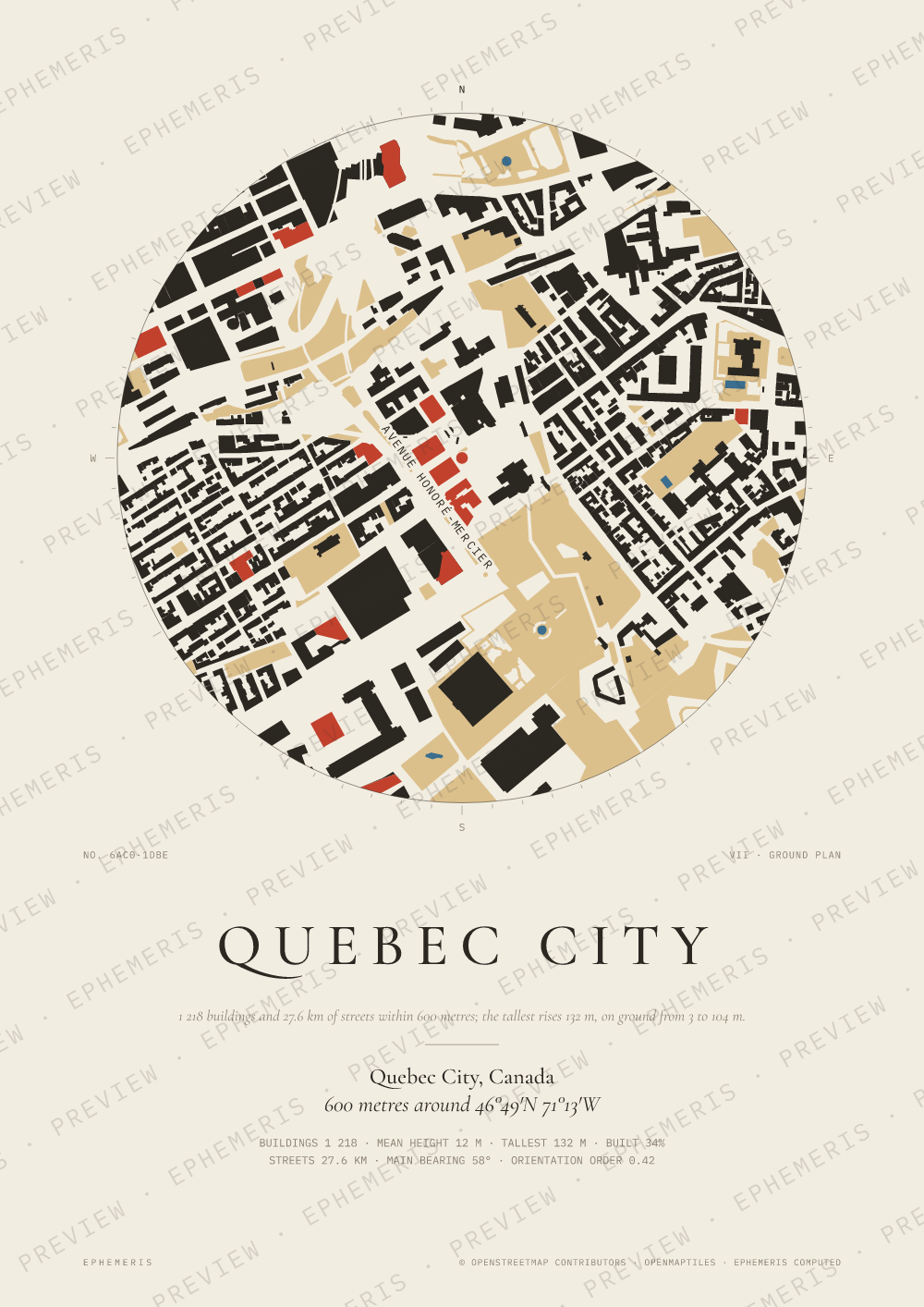 Quebec City map poster: the city drawn as a plan