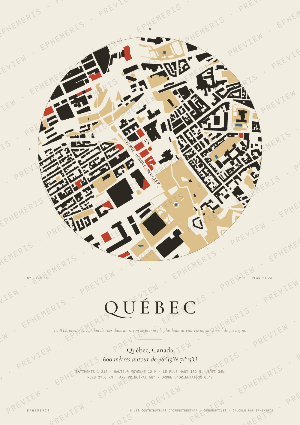 Affiche carte de Québec : la ville dessinée en plan