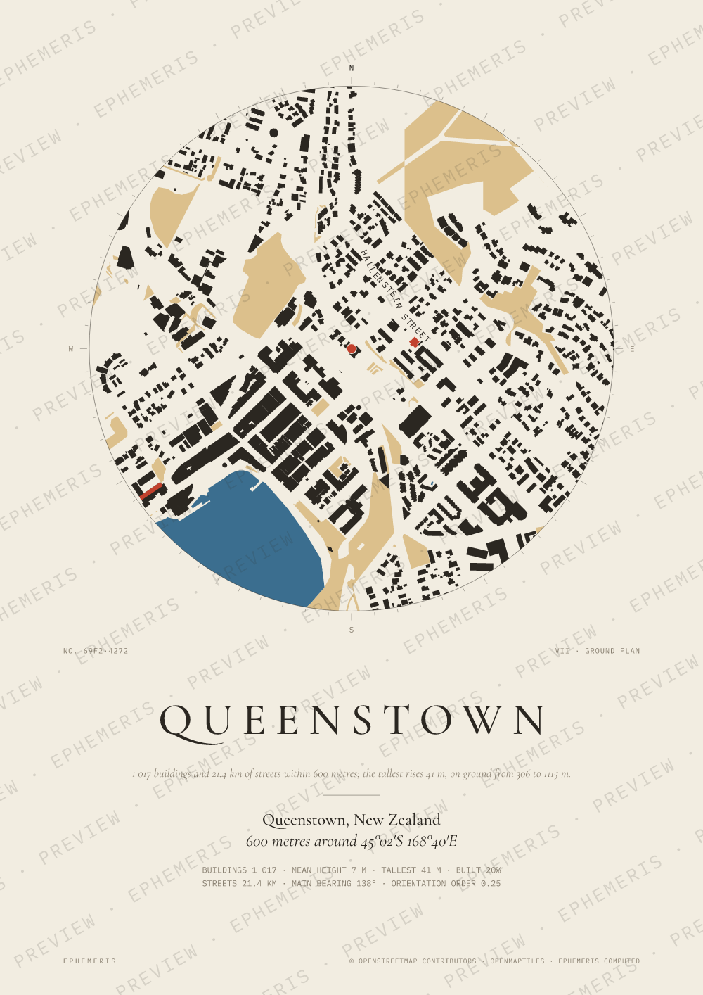 Queenstown map poster: the city drawn as a plan