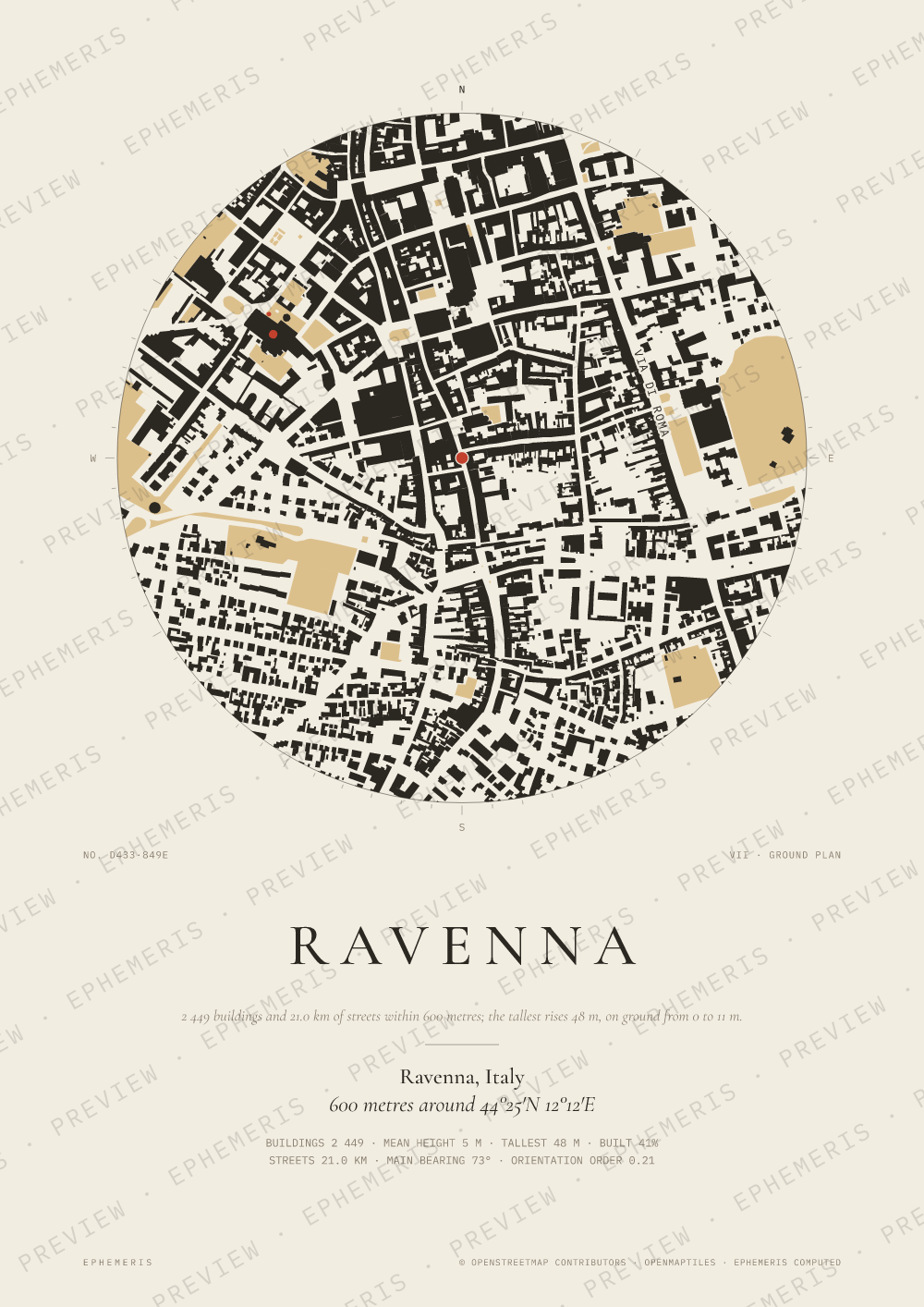 Ravenna map poster: the city drawn as a plan