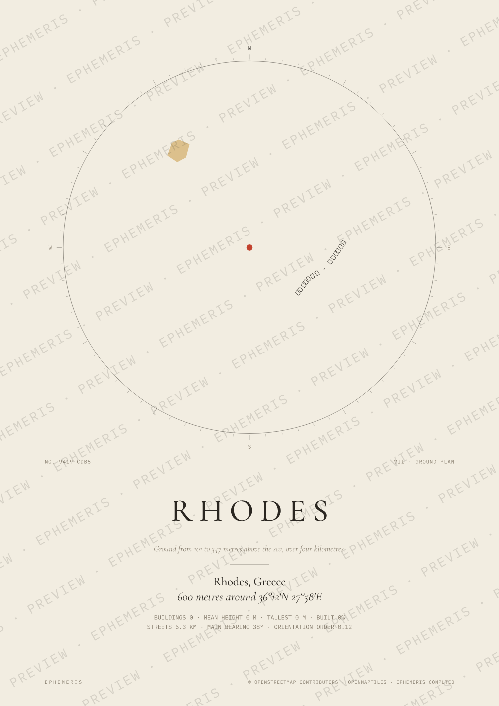 Rhodes map poster: the city drawn as a plan