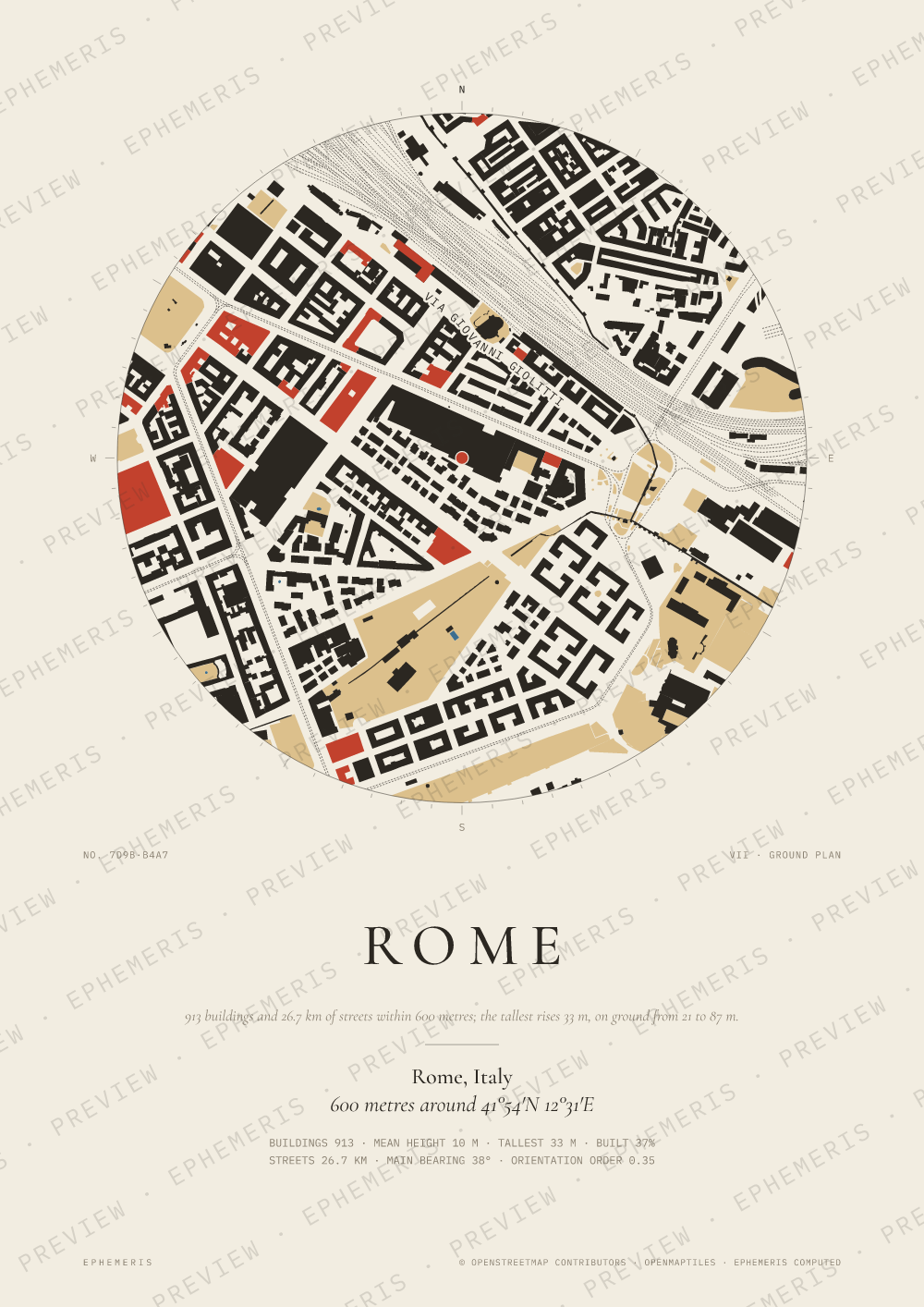 Rome map poster: the city drawn as a plan