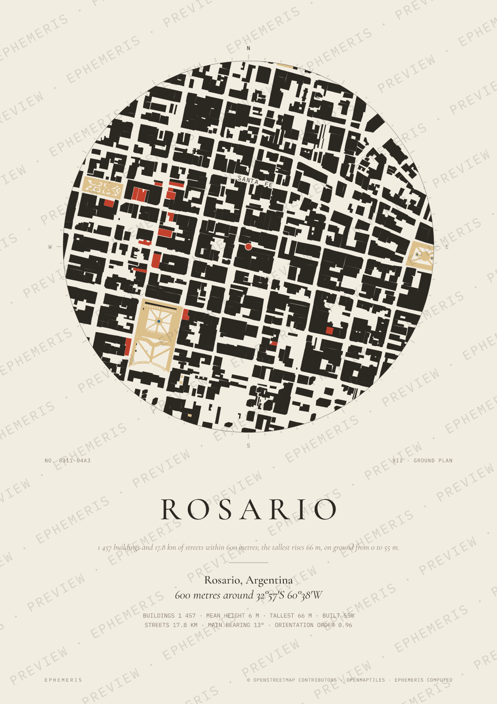 Rosario map poster: the city drawn as a plan