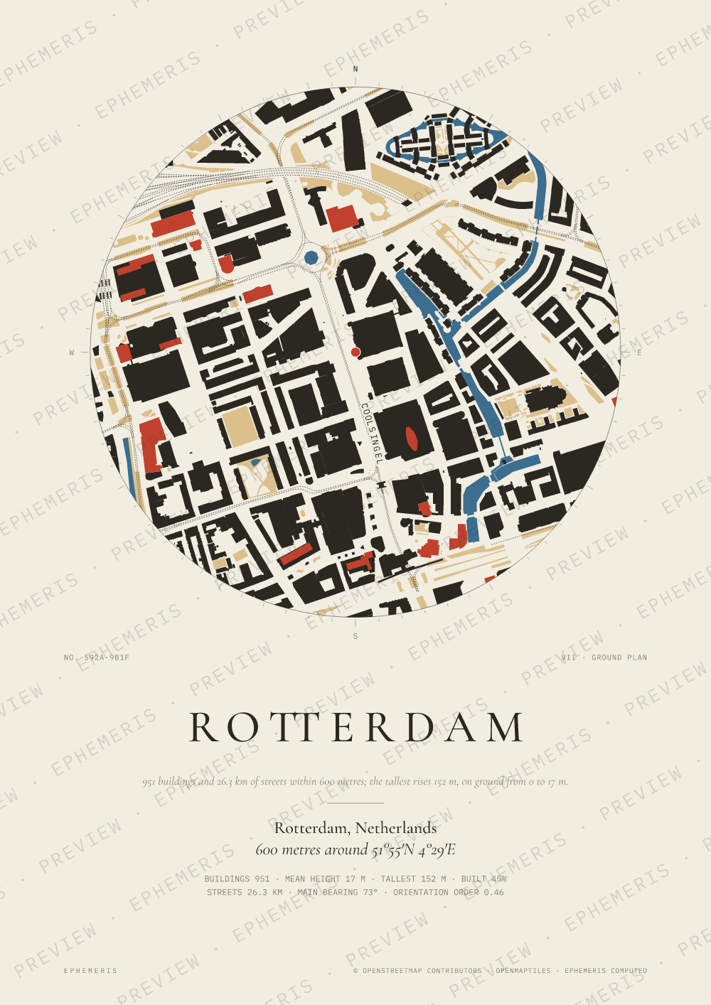 Rotterdam map poster: the city drawn as a plan