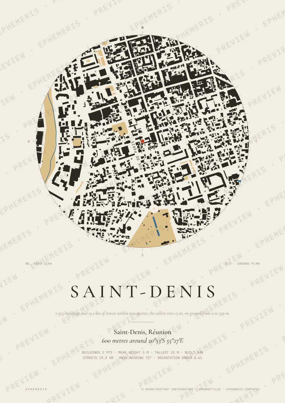 Saint-Denis map poster: the city drawn as a plan
