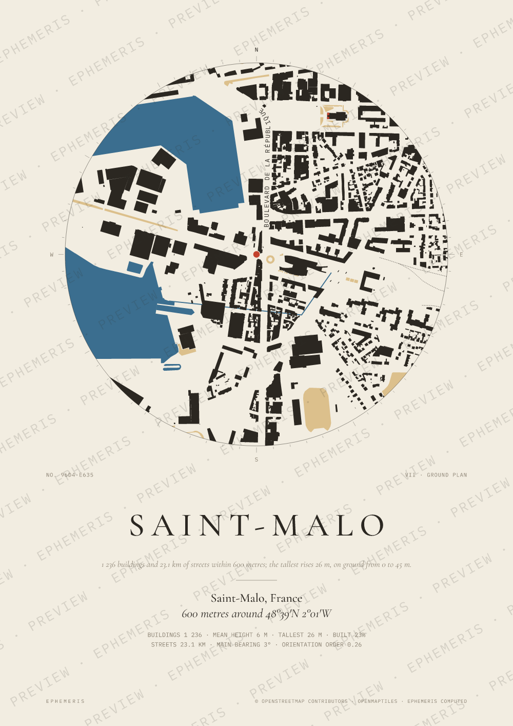 Saint-Malo map poster: the city drawn as a plan