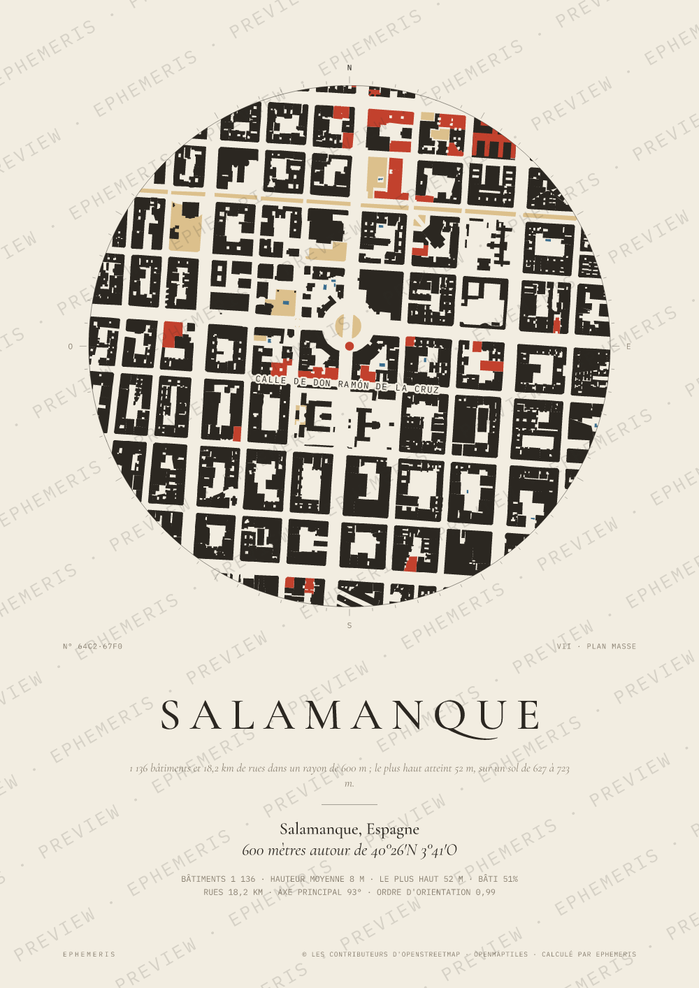 Affiche carte de Salamanque : la ville dessinée en plan