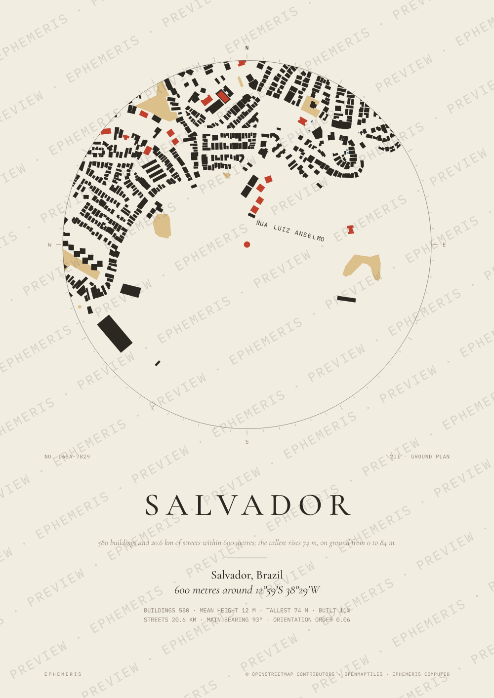 Salvador map poster: the city drawn as a plan