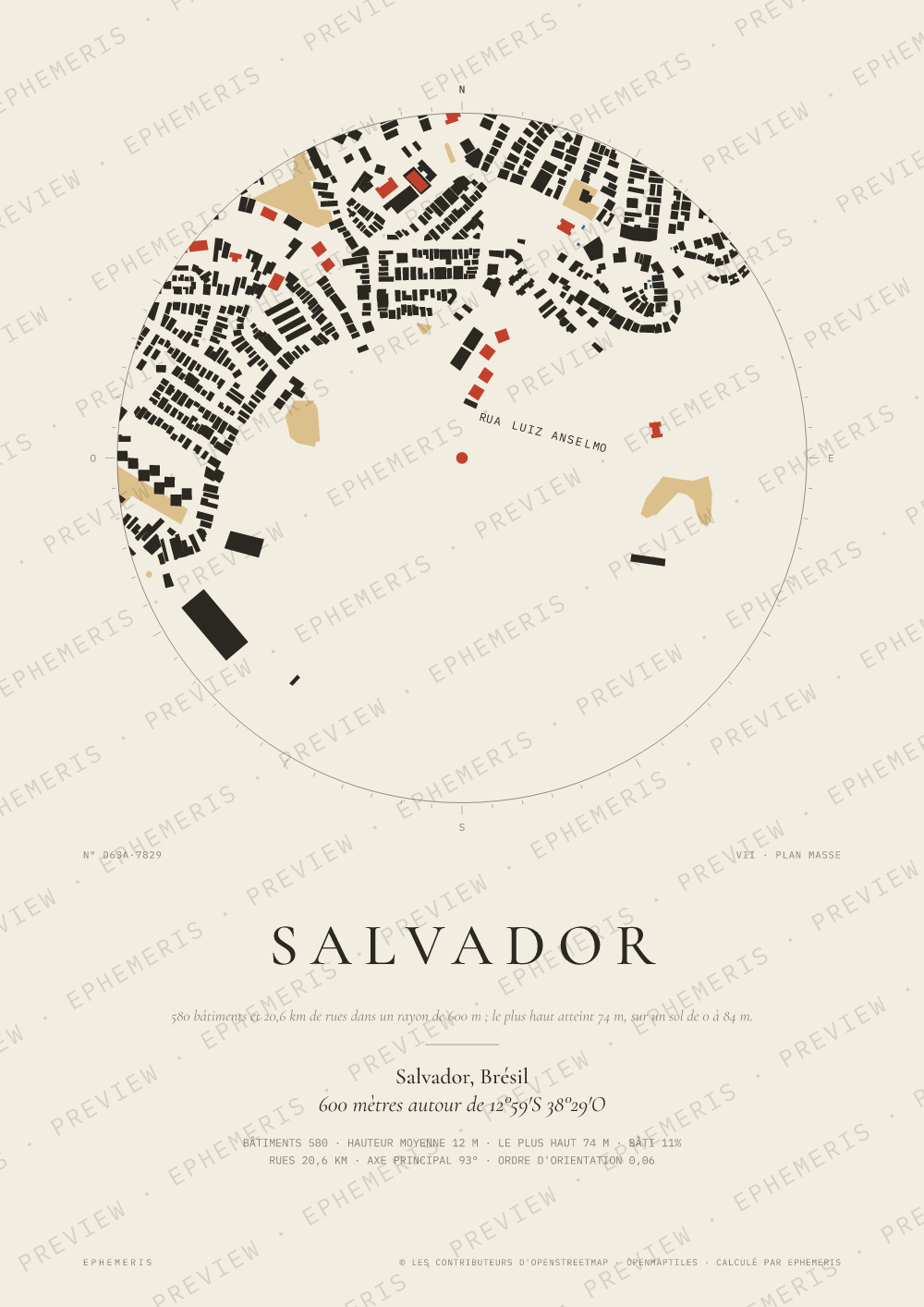Affiche carte de Salvador : la ville dessinée en plan
