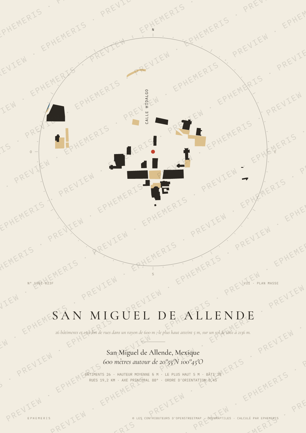 Affiche carte de San Miguel de Allende : la ville dessinée en plan