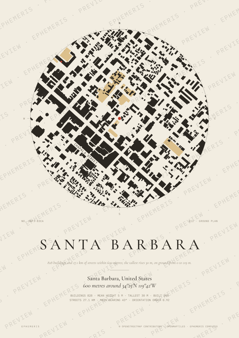 Santa Barbara map poster: the city drawn as a plan
