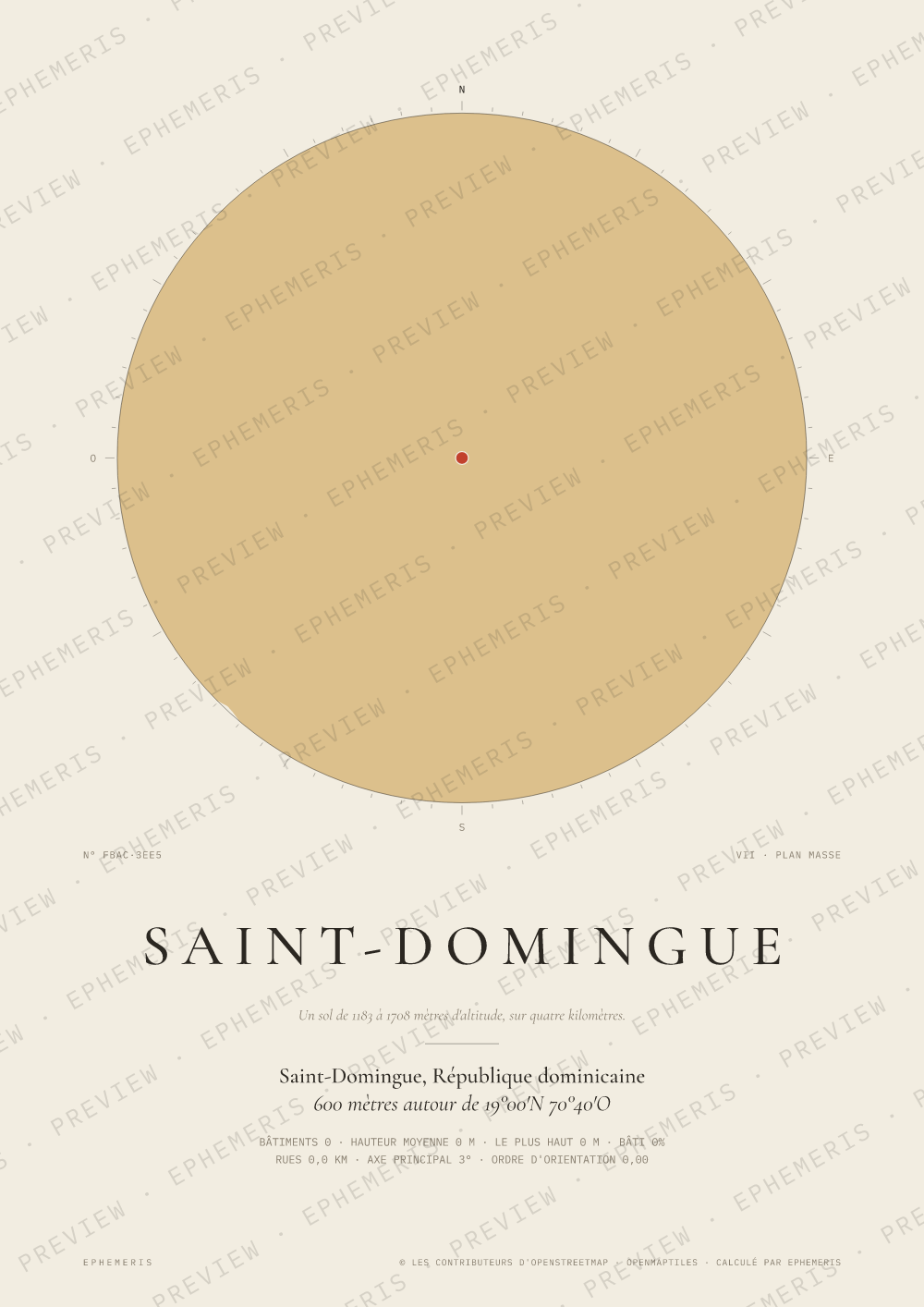Affiche carte de Saint-Domingue : la ville dessinée en plan