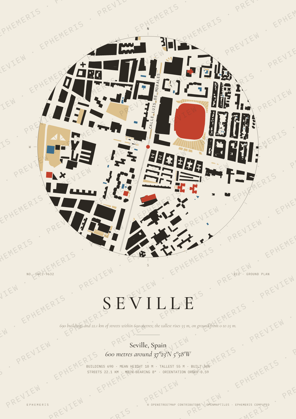 Seville map poster: the city drawn as a plan
