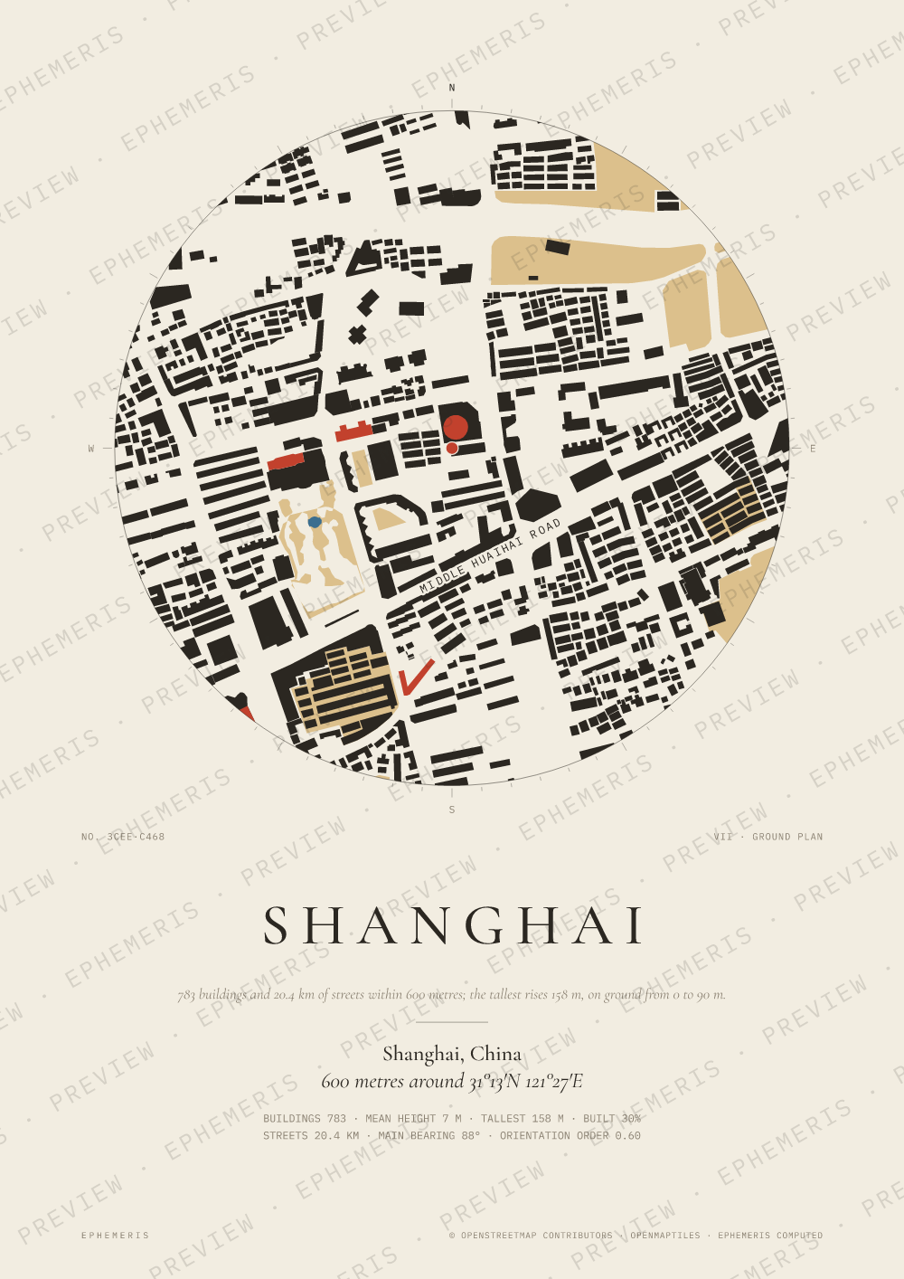 Shanghai map poster: the city drawn as a plan