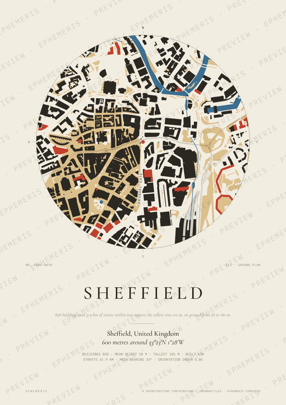 Sheffield map poster: the city drawn as a plan