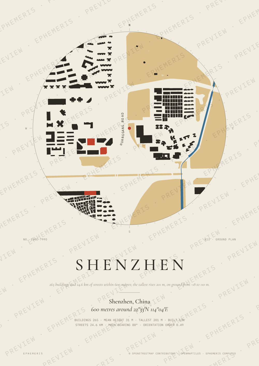 Shenzhen map poster: the city drawn as a plan