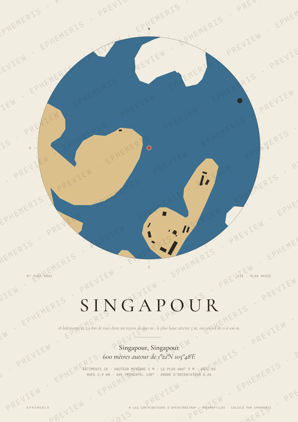 Affiche carte de Singapour : la ville dessinée en plan