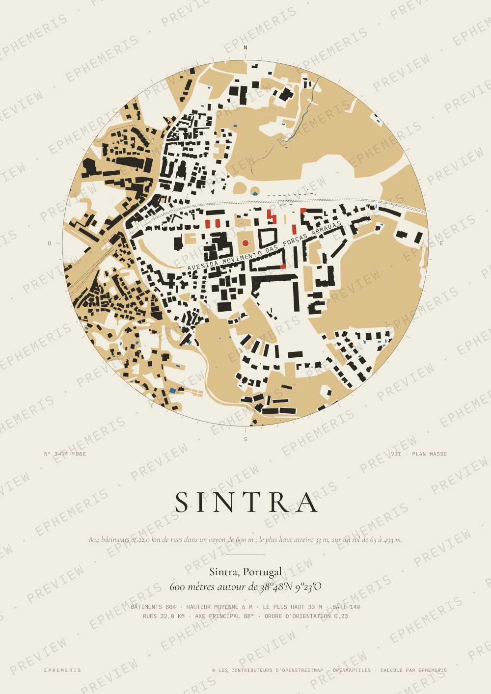 Affiche carte de Sintra : la ville dessinée en plan