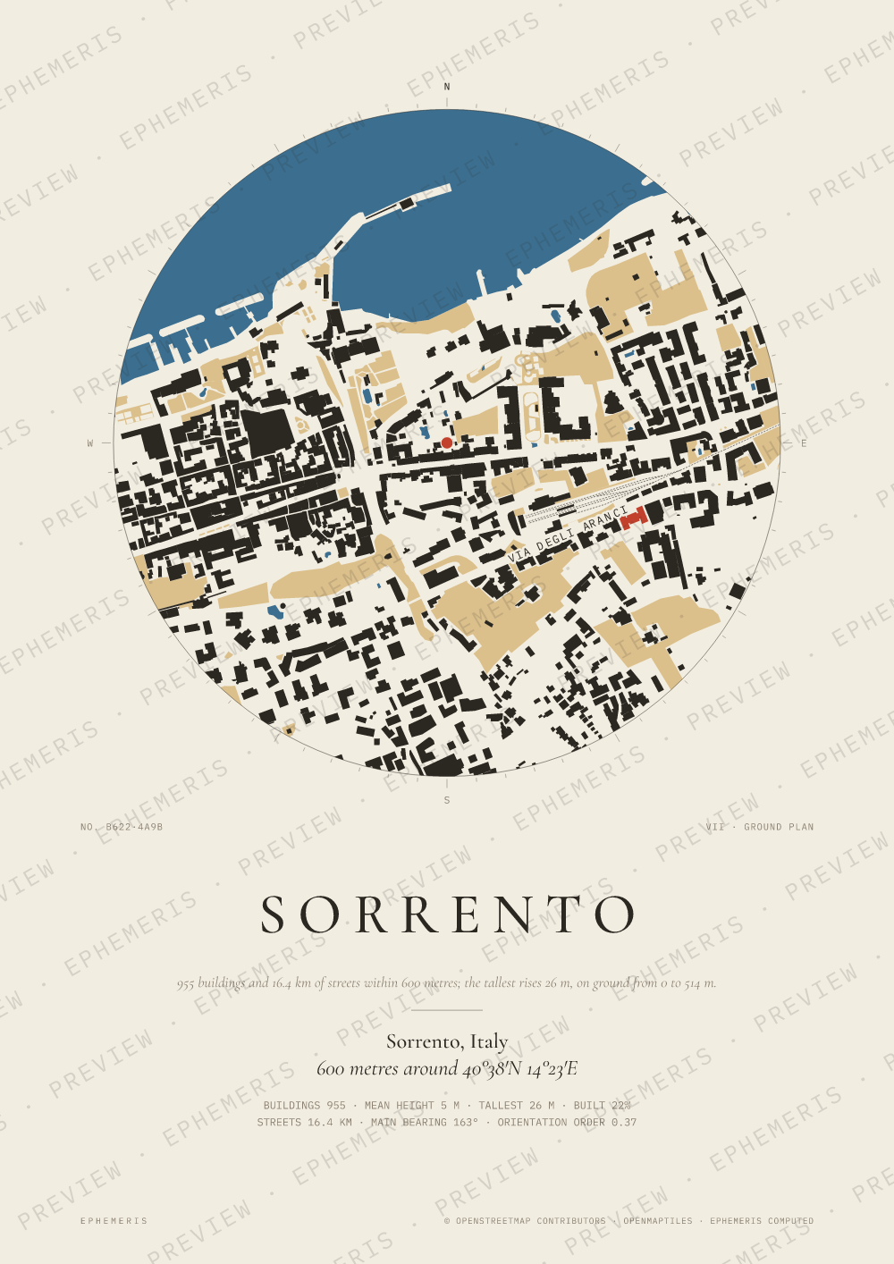 Sorrento map poster: the city drawn as a plan
