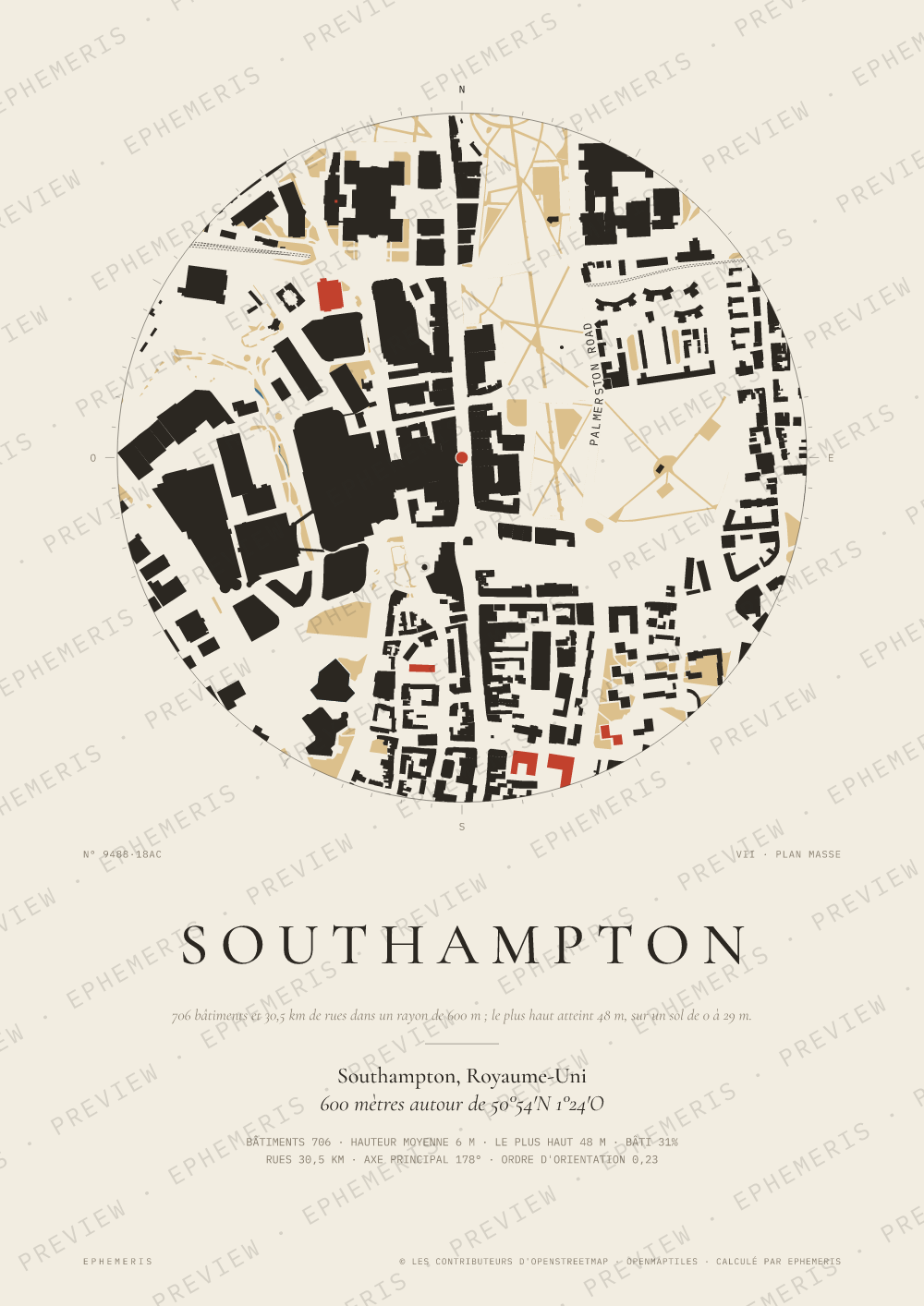 Affiche carte de Southampton : la ville dessinée en plan