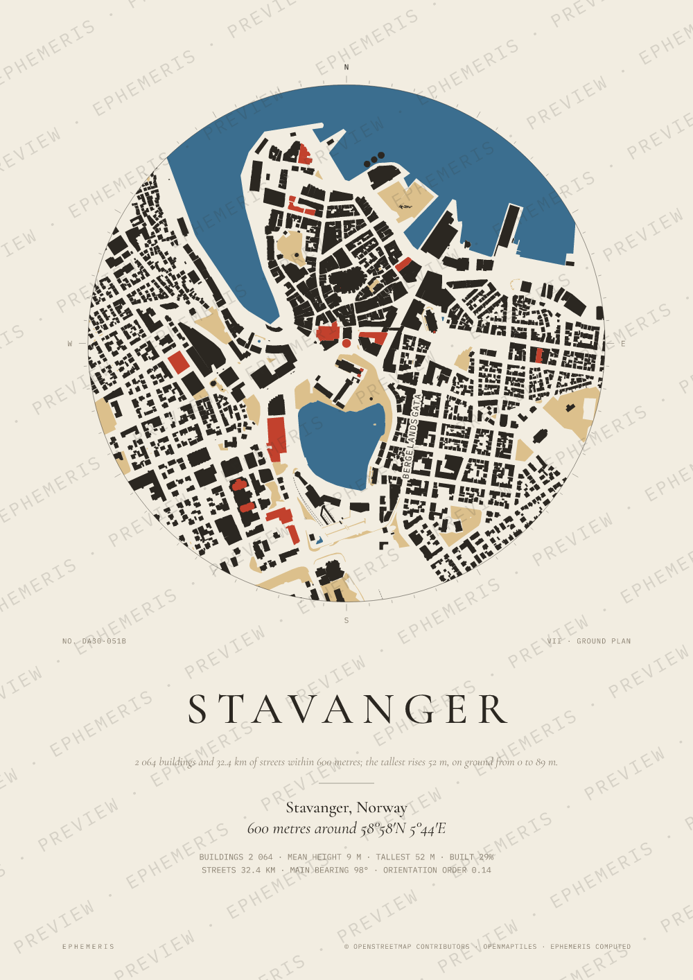 Stavanger map poster: the city drawn as a plan