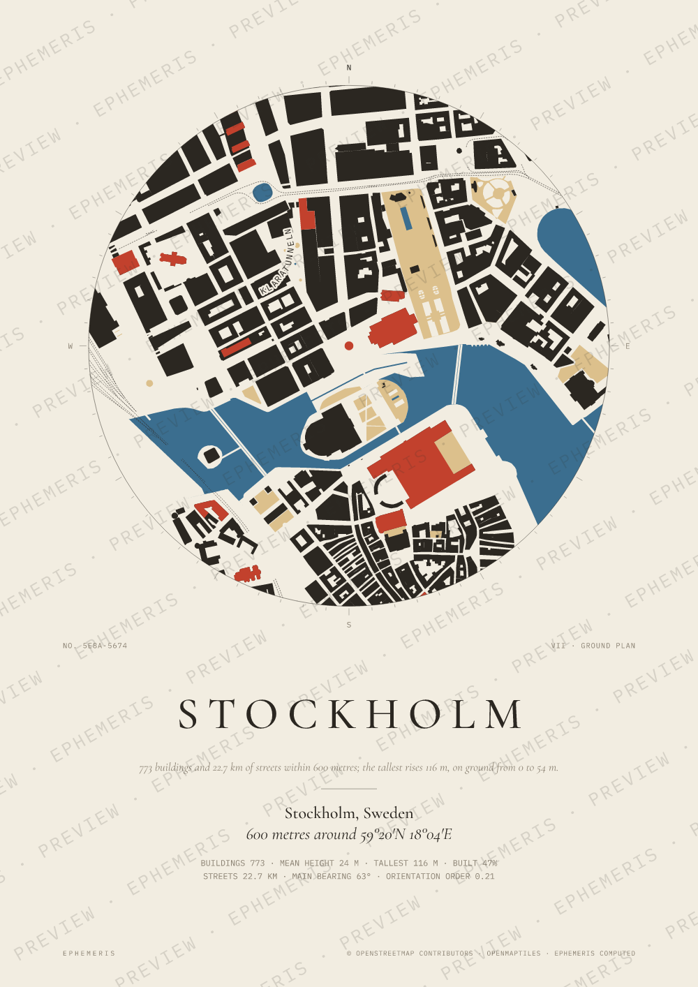 Stockholm map poster: the city drawn as a plan