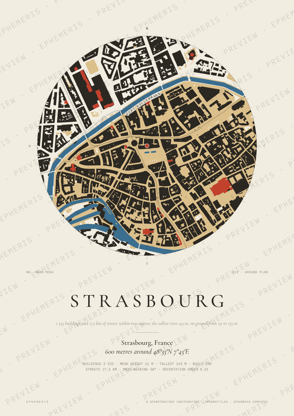 Strasbourg map poster: the city drawn as a plan