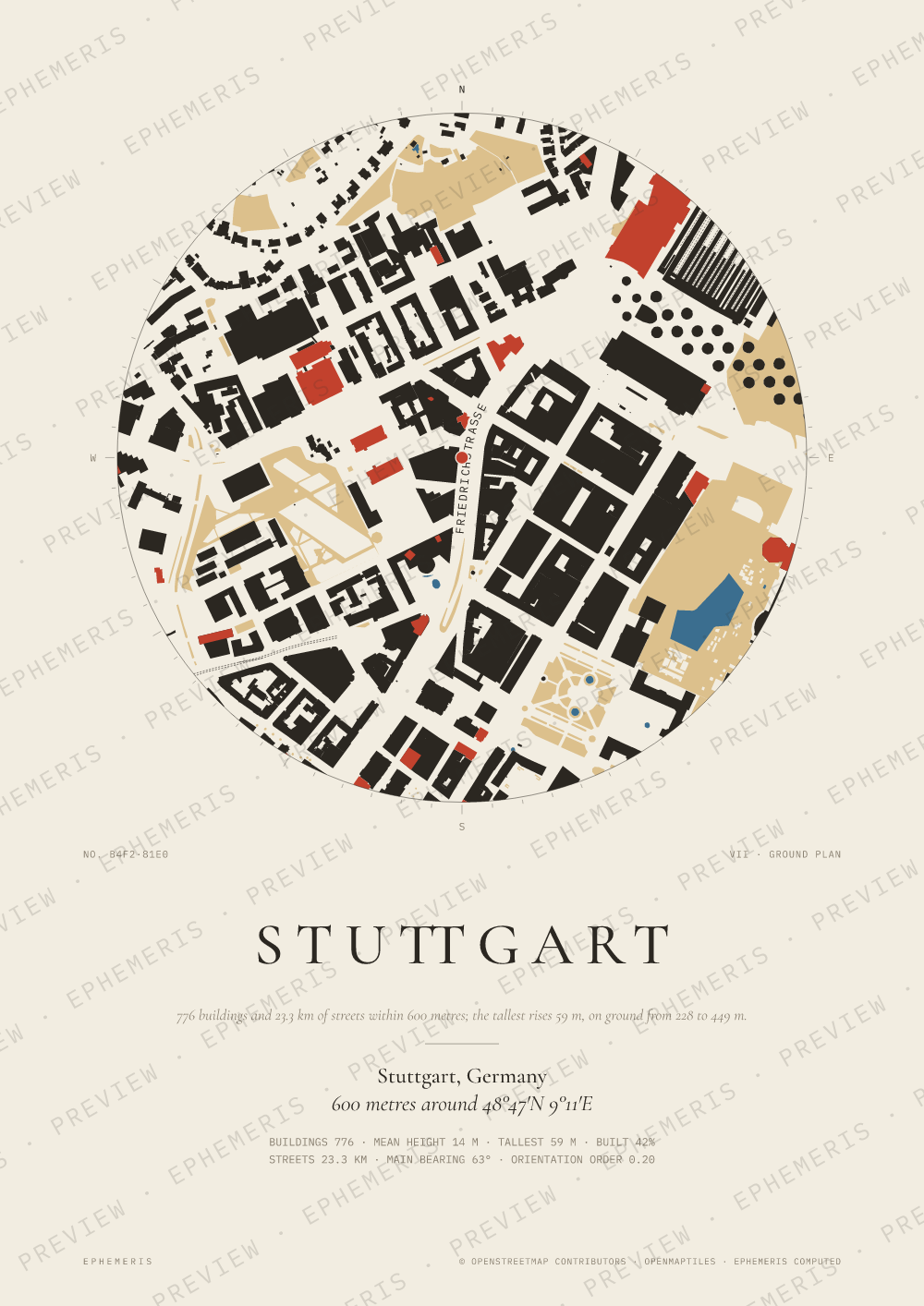 Stuttgart map poster: the city drawn as a plan