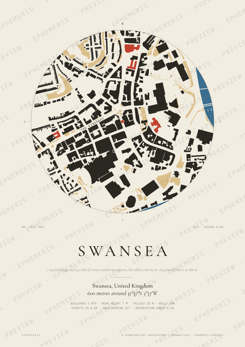 Swansea map poster: the city drawn as a plan