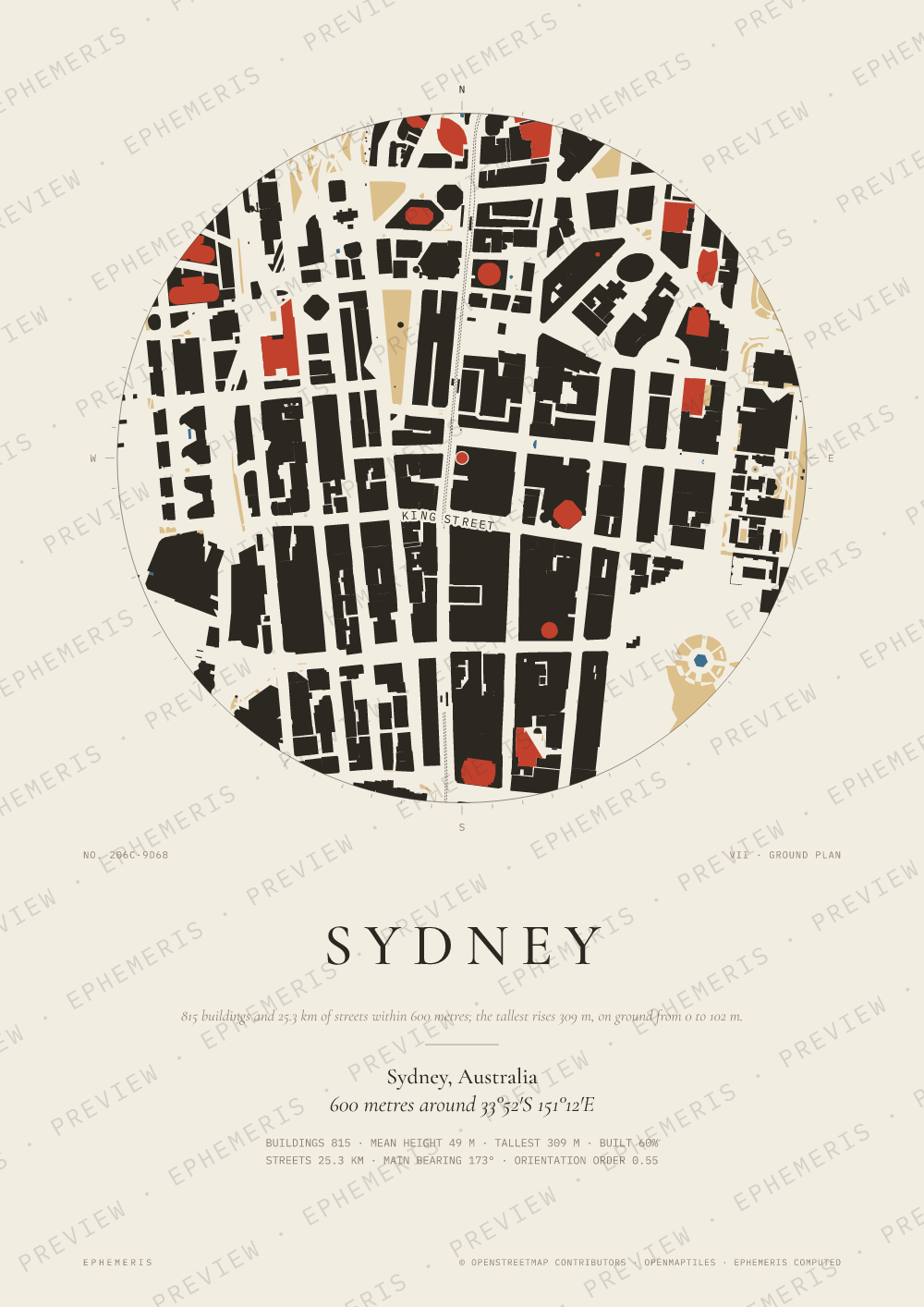Sydney map poster: the city drawn as a plan