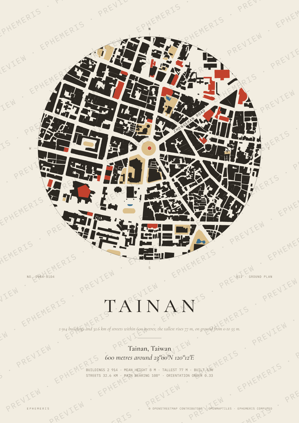 Tainan map poster: the city drawn as a plan