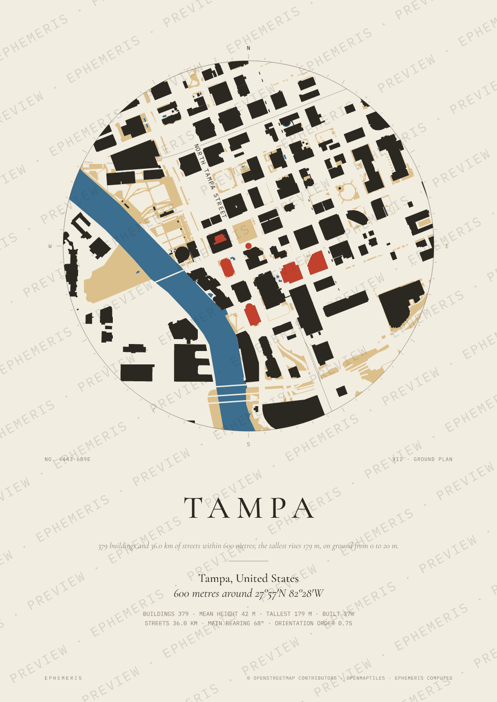 Tampa map poster: the city drawn as a plan
