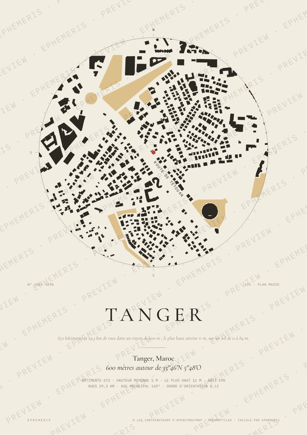 Affiche carte de Tanger : la ville dessinée en plan