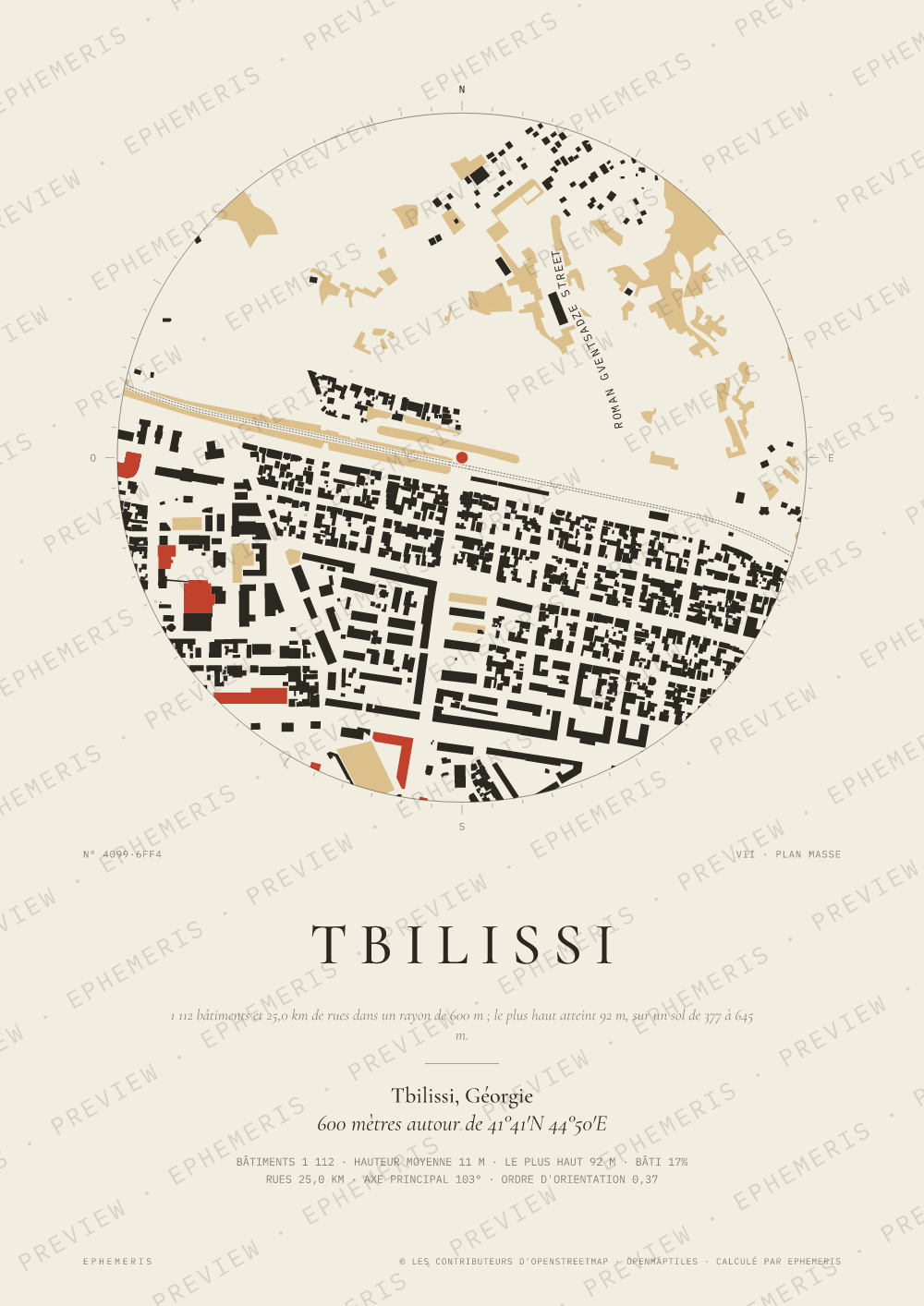 Affiche carte de Tbilissi : la ville dessinée en plan