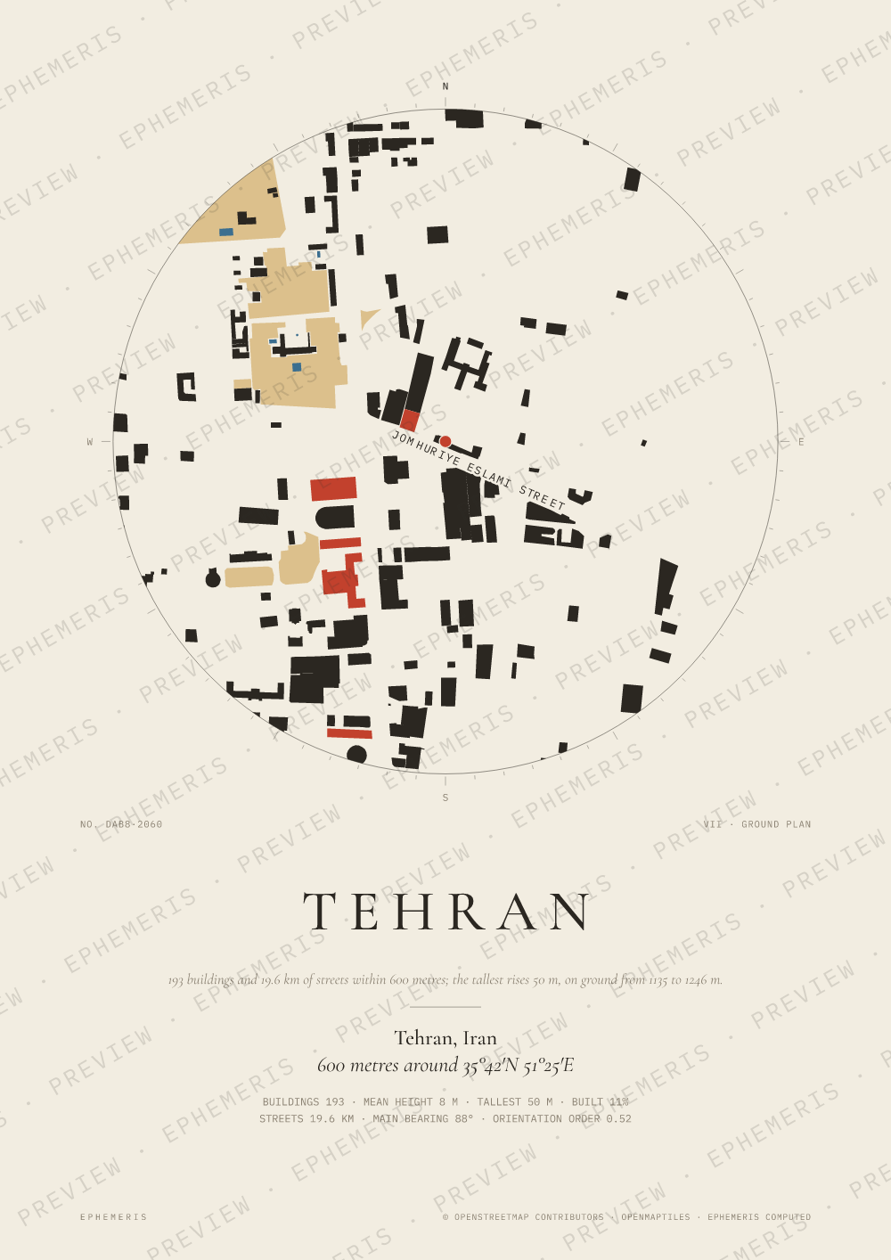 Tehran map poster: the city drawn as a plan