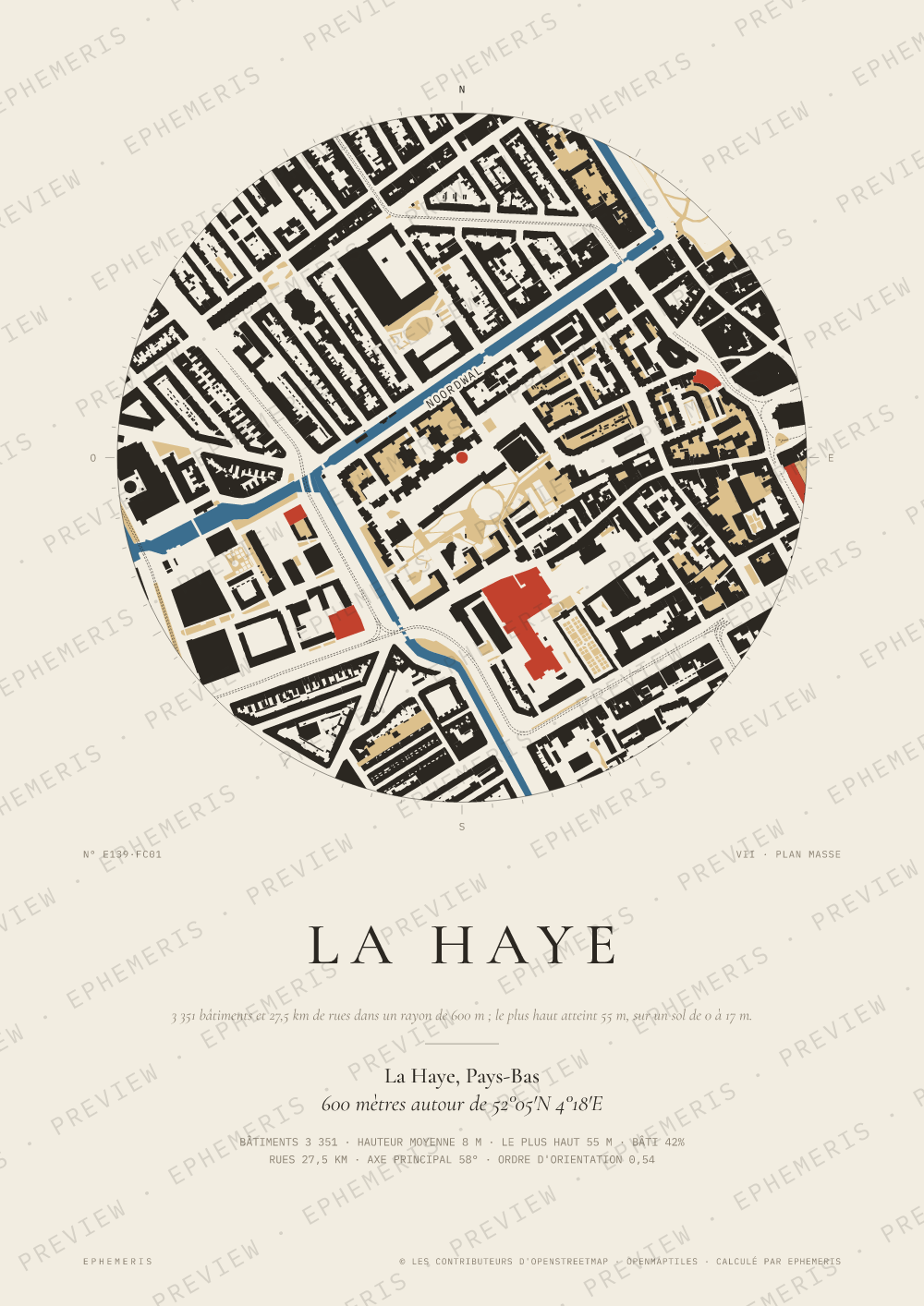 Affiche carte de La Haye : la ville dessinée en plan