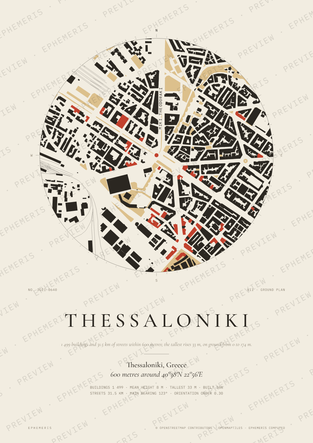 Thessaloniki map poster: the city drawn as a plan