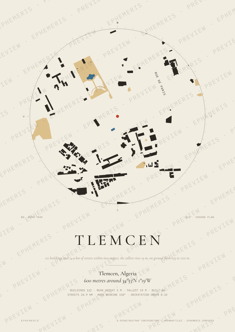 Tlemcen map poster: the city drawn as a plan