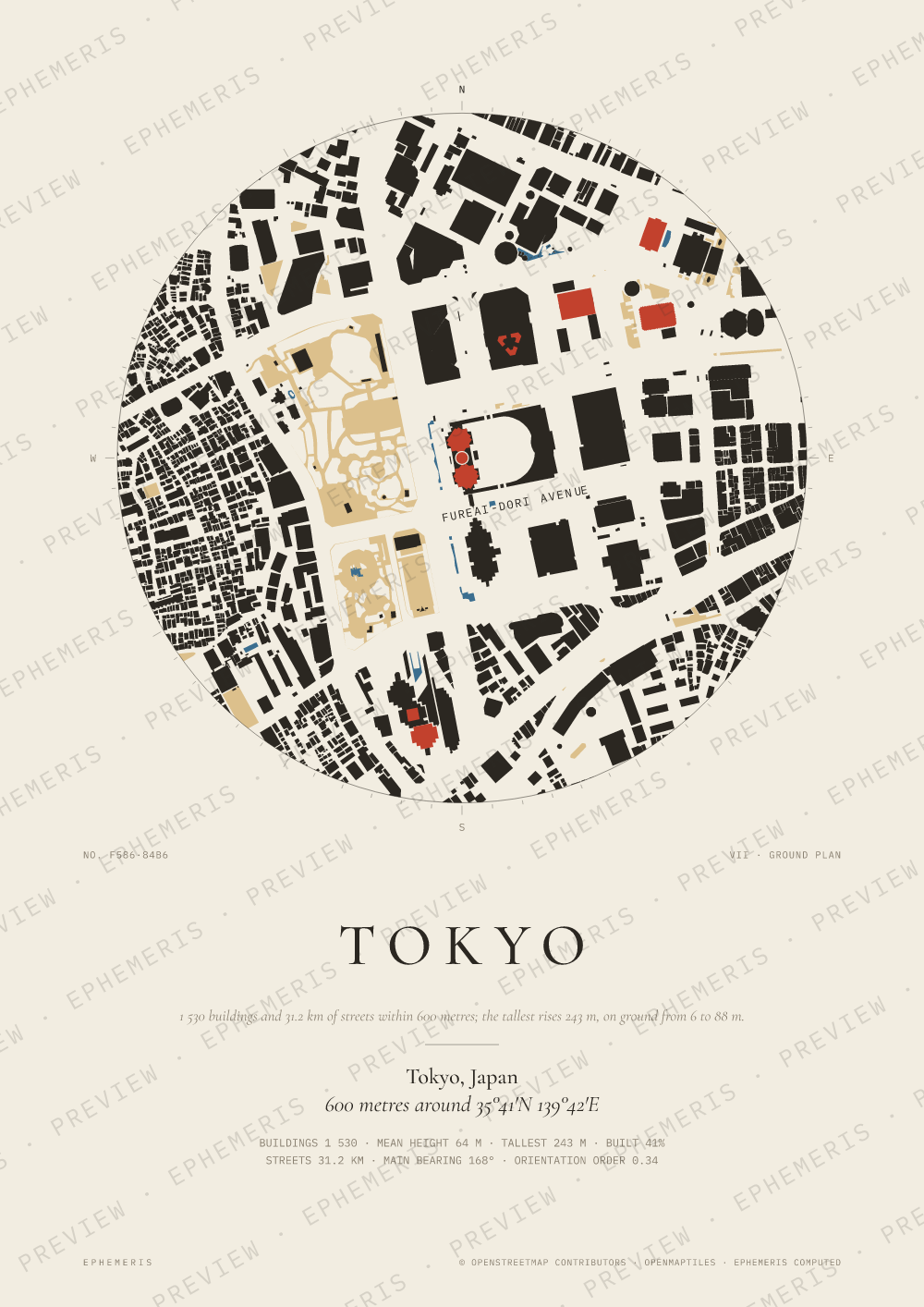 Tokyo map poster: the city drawn as a plan