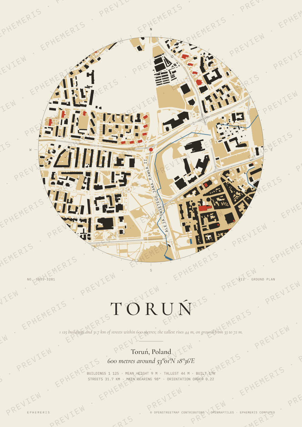 Toruń map poster: the city drawn as a plan