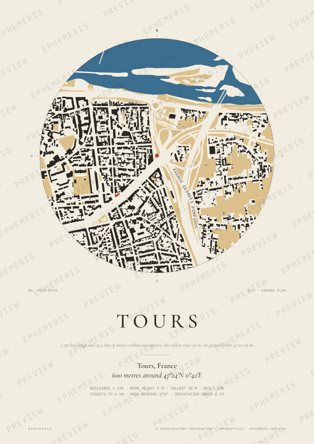 Tours map poster: the city drawn as a plan