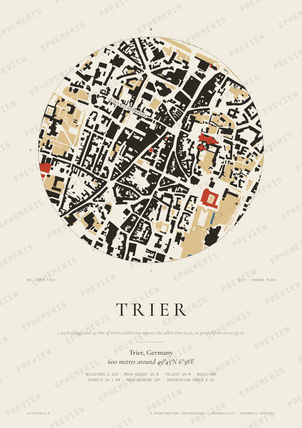 Trier map poster: the city drawn as a plan