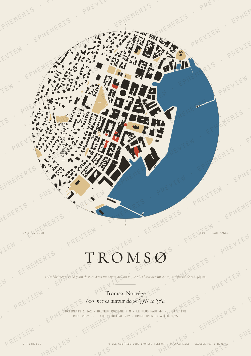 Affiche carte de Tromsø : la ville dessinée en plan