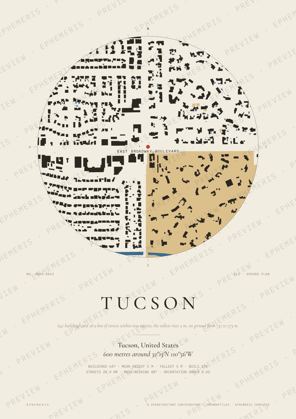 Tucson map poster: the city drawn as a plan