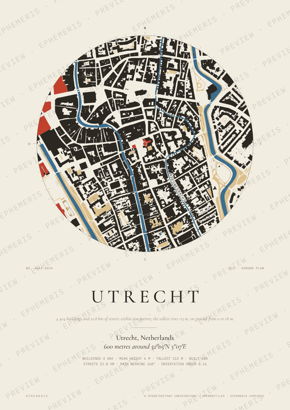 Utrecht map poster: the city drawn as a plan