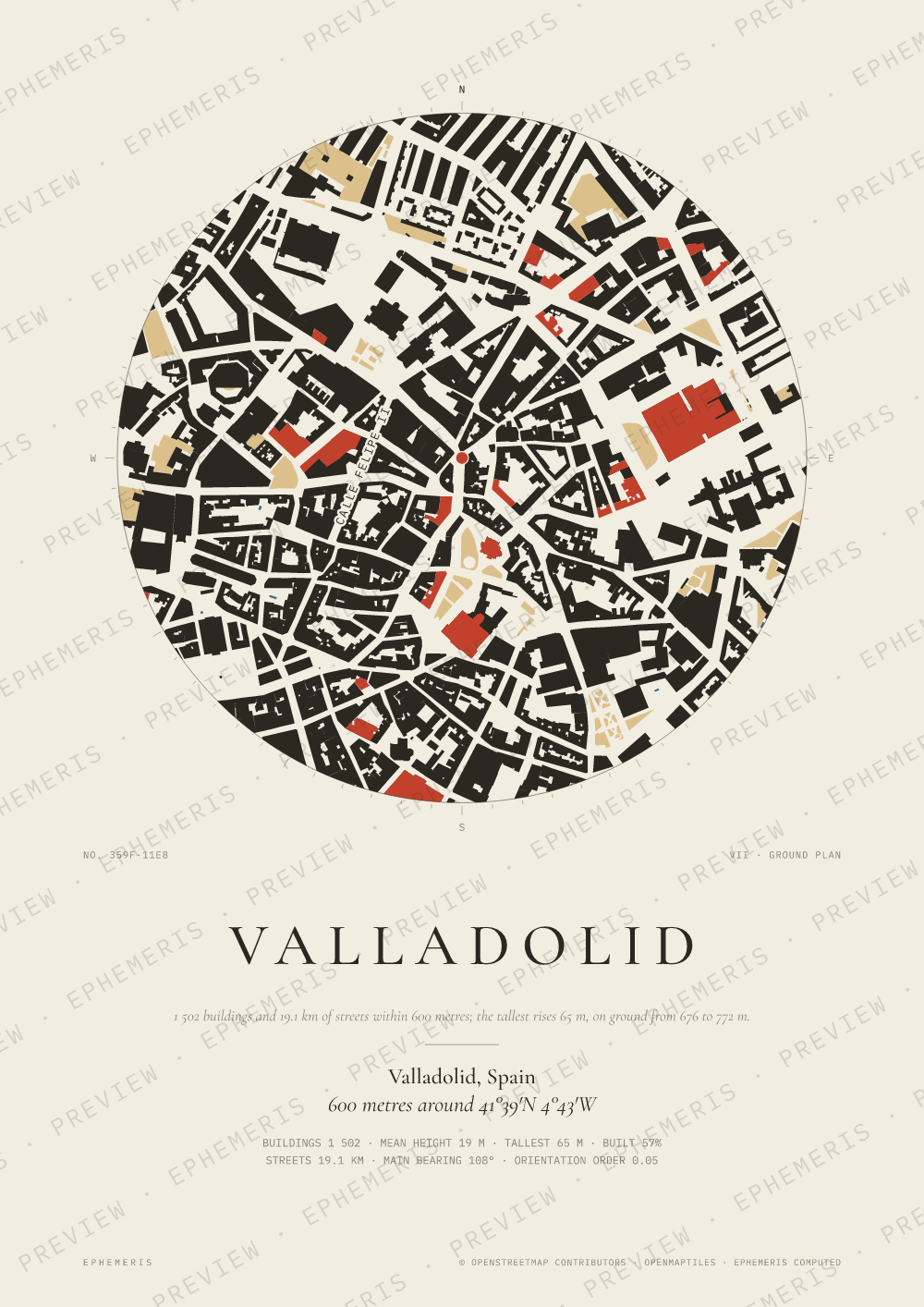 Valladolid map poster: the city drawn as a plan
