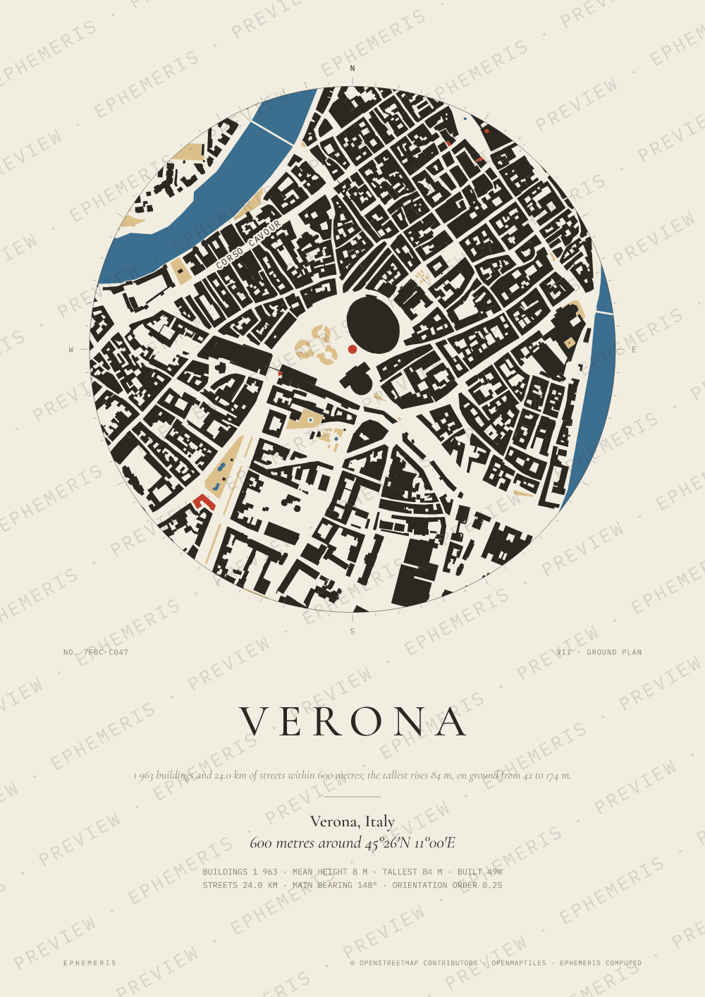 Verona map poster: the city drawn as a plan