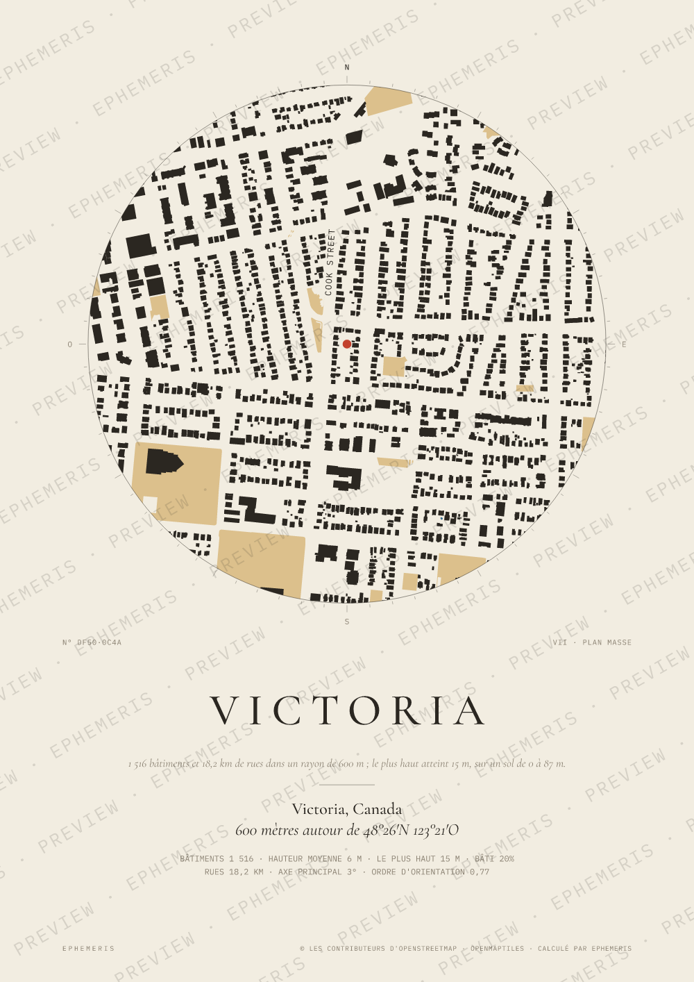 Affiche carte de Victoria : la ville dessinée en plan