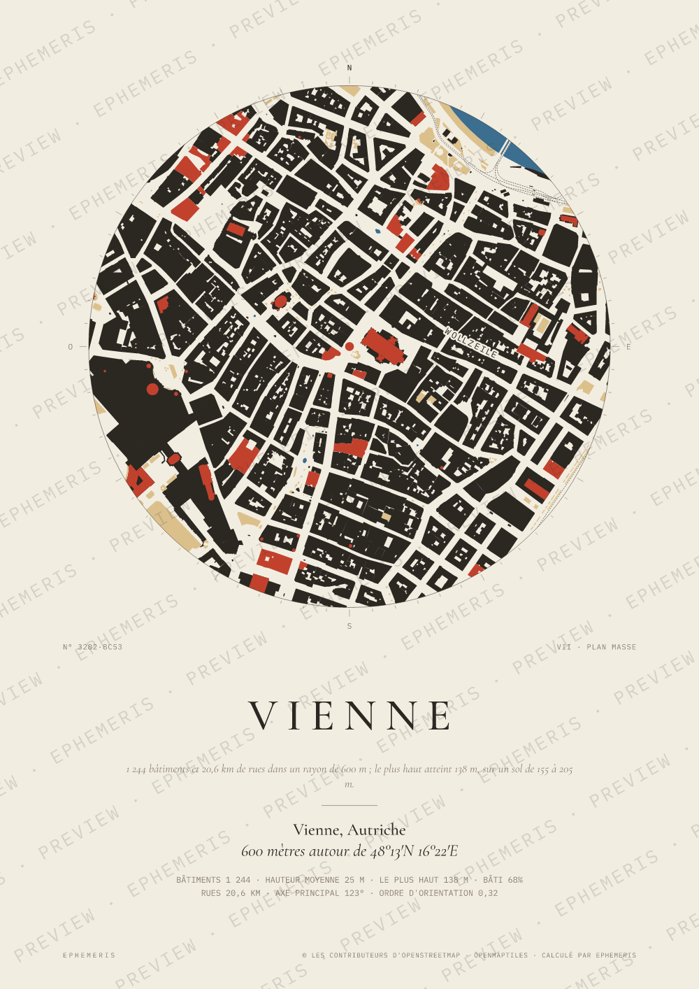 Affiche carte de Vienne : la ville dessinée en plan