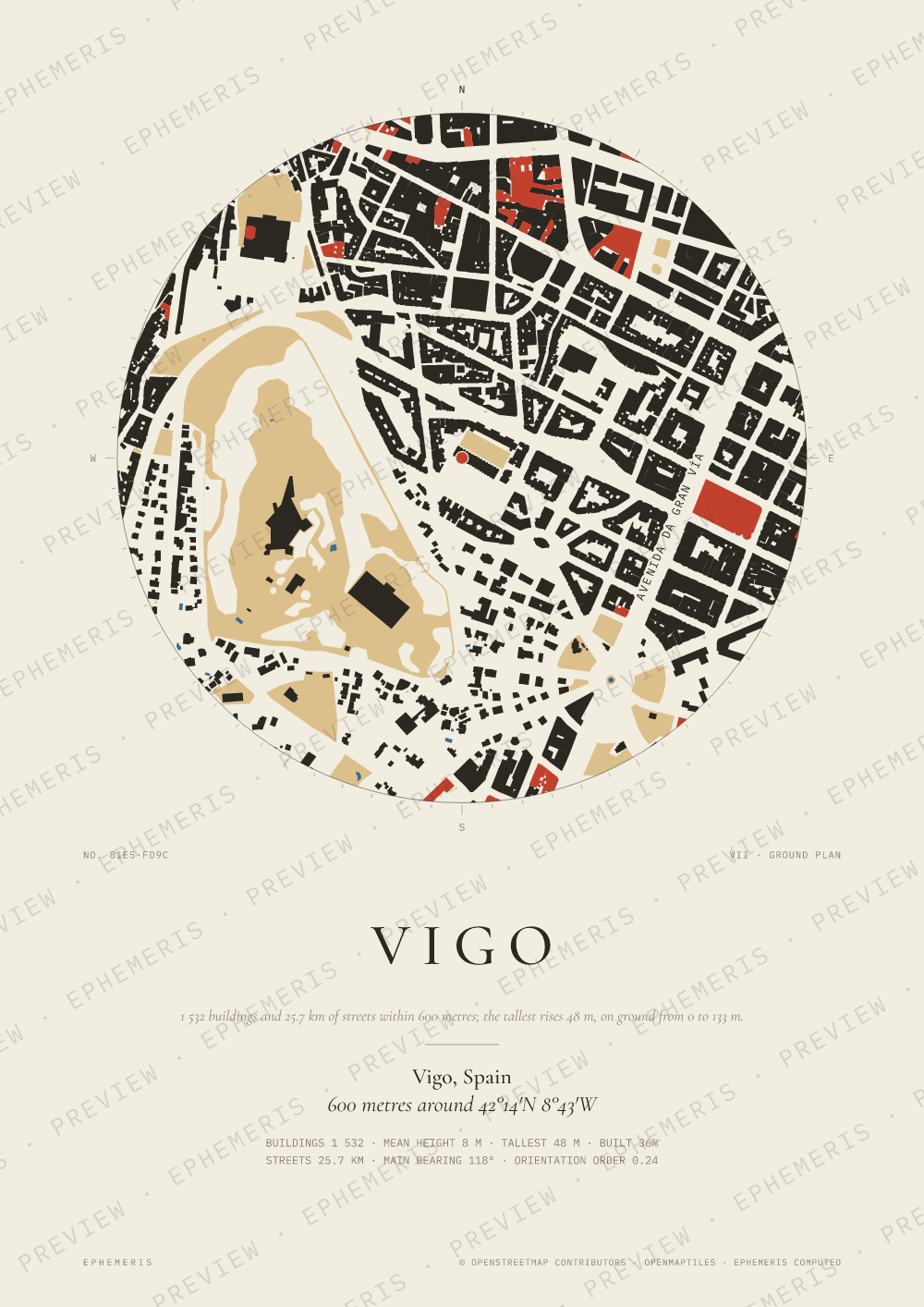 Vigo map poster: the city drawn as a plan
